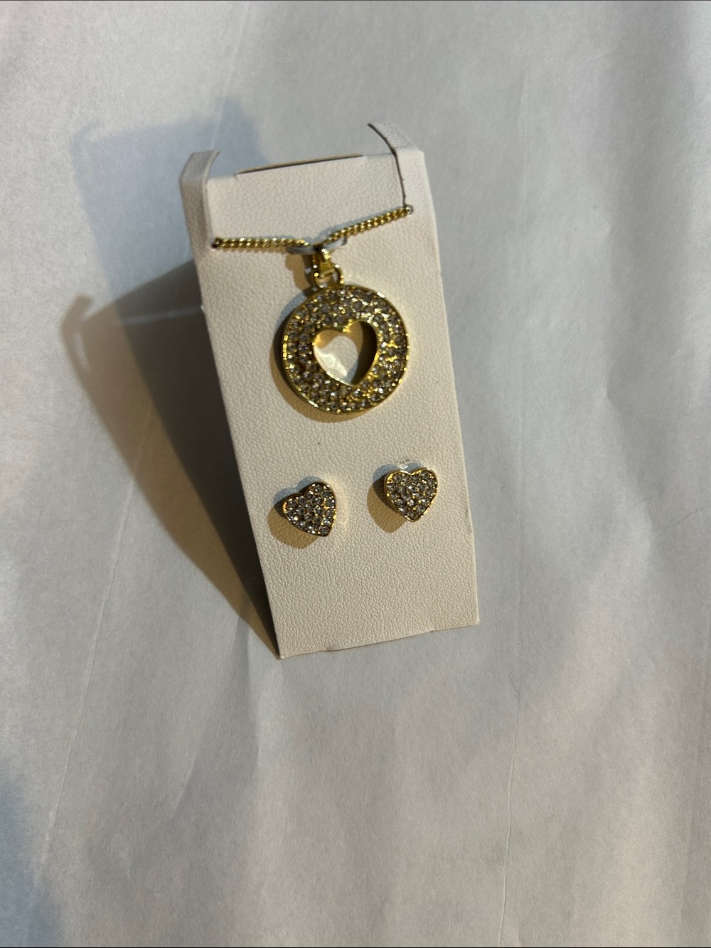 Gold Heart Pendant & Stud Earrings Set with Crystal Accents